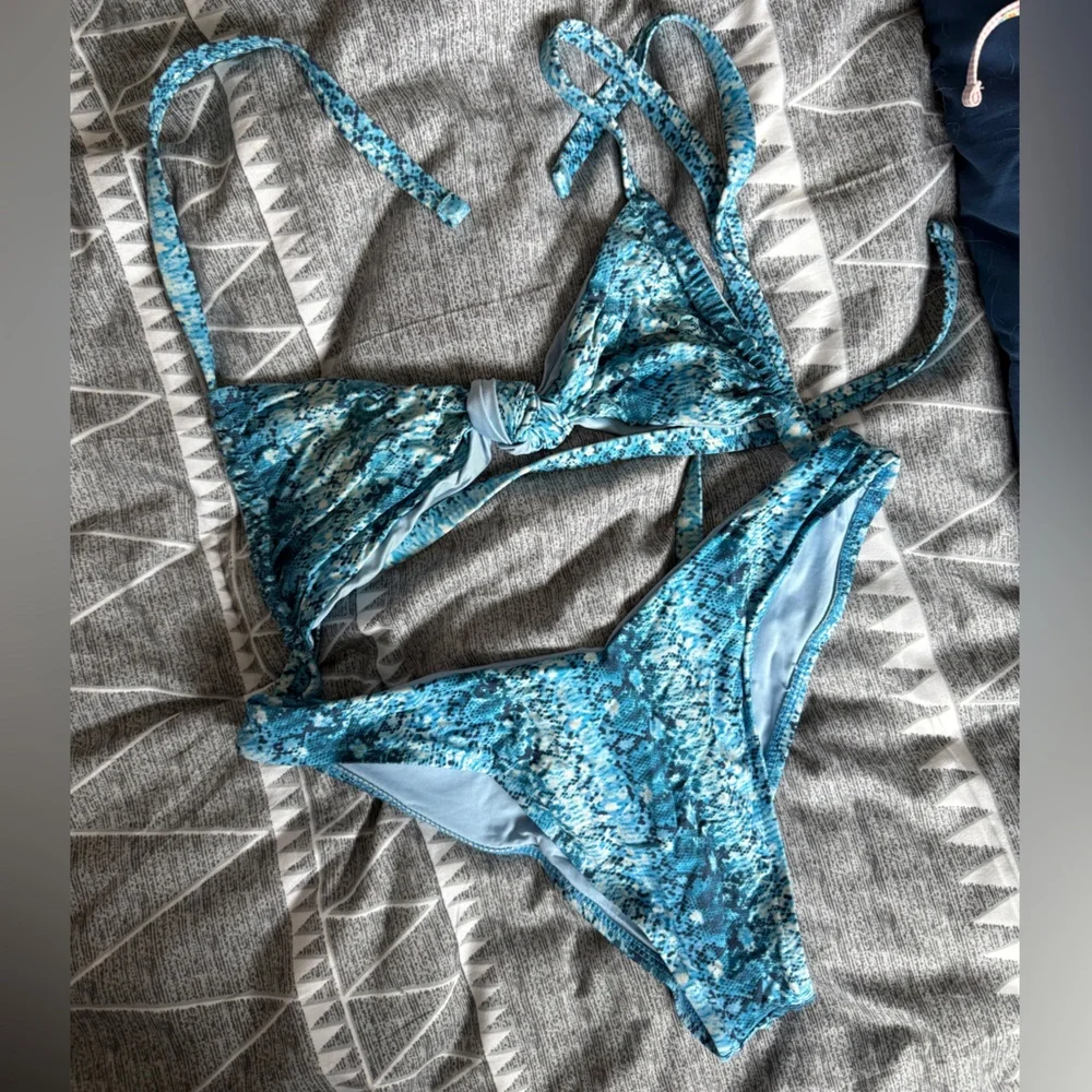 Frankie's Bikinis Aqua Snake Print Set